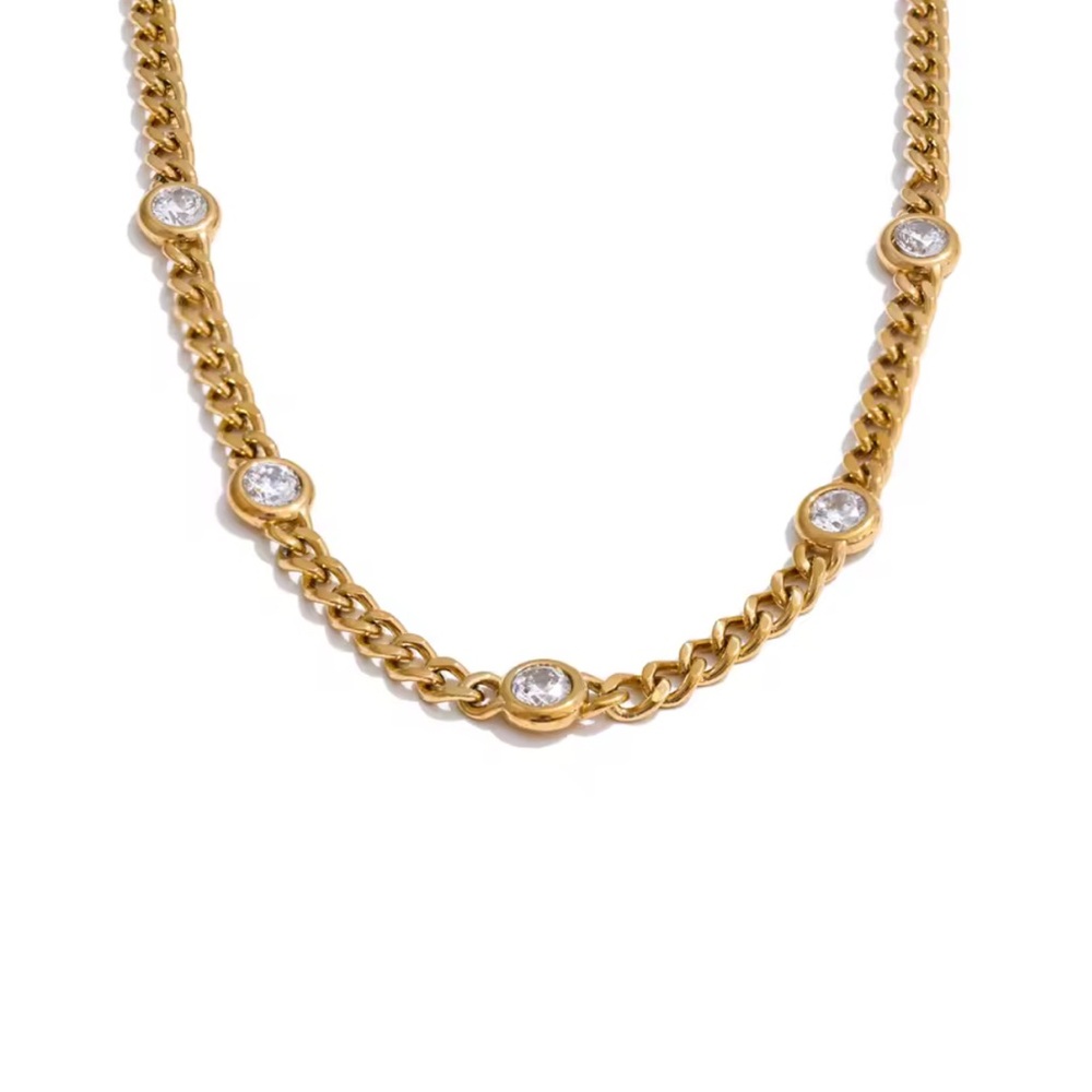 NEW Gold Plated CZ Chain Necklace - Luxe Curb Link Design
